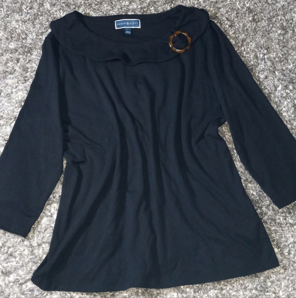 Karen Scott Black Women's Top with Ring Detail Size L